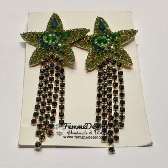 FemmeDeBloom Shooting/Falling Star Burst Multicolor Beaded Fashion Earrings 4" - Picture 4 of 6
